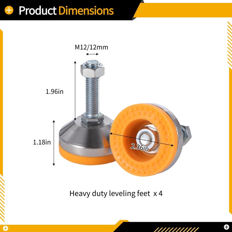 Lnrueg 4 PCS Heavy Duty Leveling Feet, D60xM12x50,2.36"" Dia. Base,1300 Lb Capacity,Leg Leveler with Base, Adjustable Leveling Feet with M12 Thread, Great Load Capacity for Workbench Machine Cabinet - Image 4